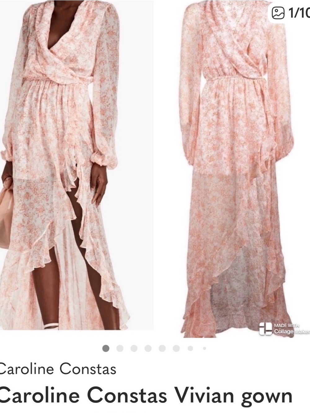 Caroline Constas Vivian gown in salmon NWT Size Small.